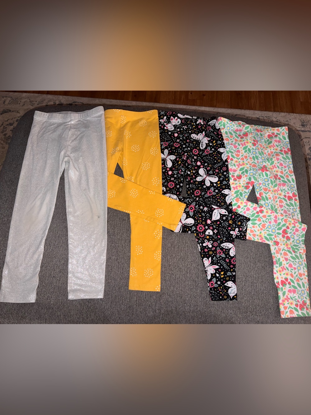 Garanimals Girls Glitter White, Yellow, Black Floral & Mint Floral Leggings Set